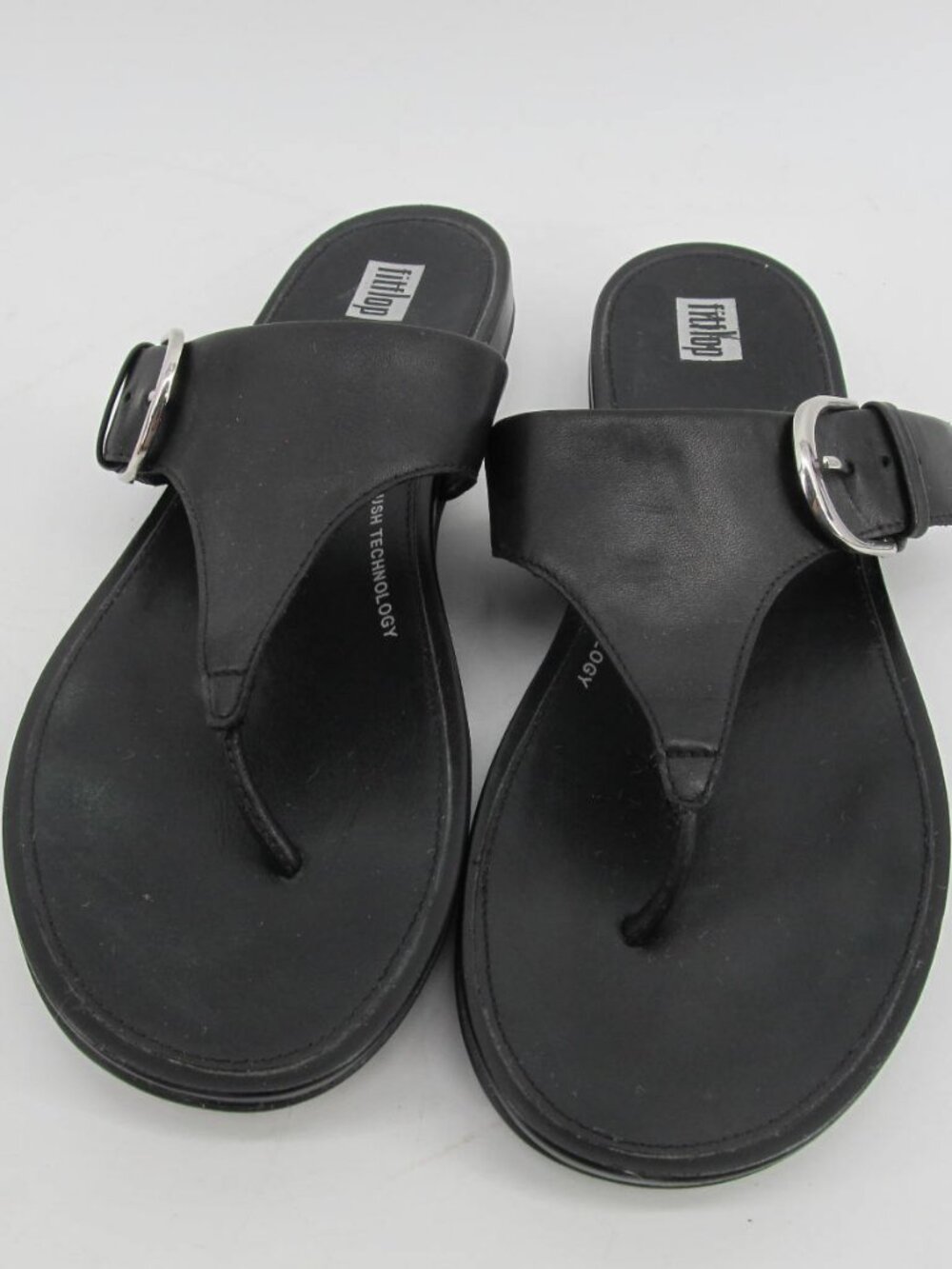 FitFlop Gracie Buckle Toe Post Dynamicush Comfort Black Leather Sandals Size10